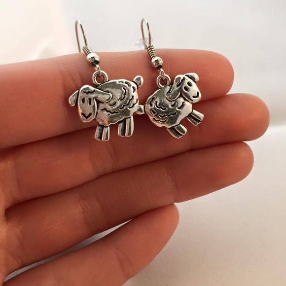 Silver Lamb Sheep Earrings Hypoallergenic Hooks - Picture 1 of 2